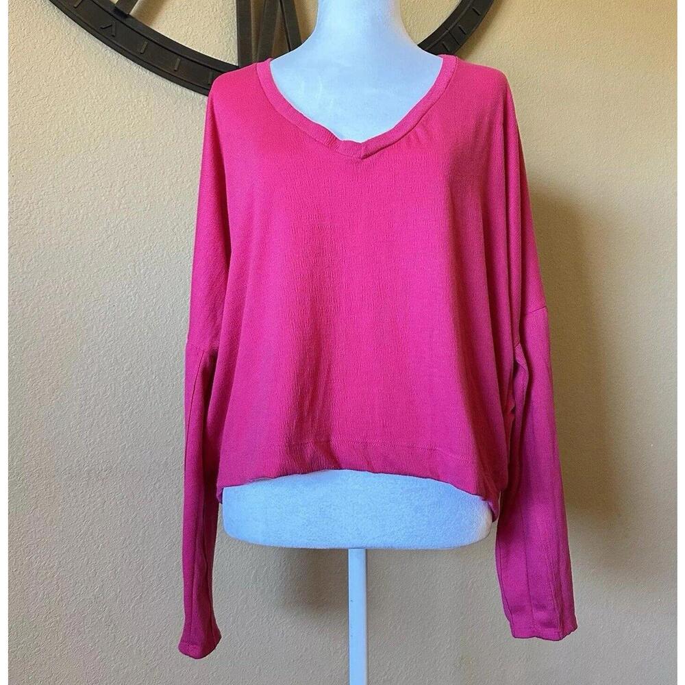 Anthropologie Pink Cropped Top Long Sleeve Size Medium